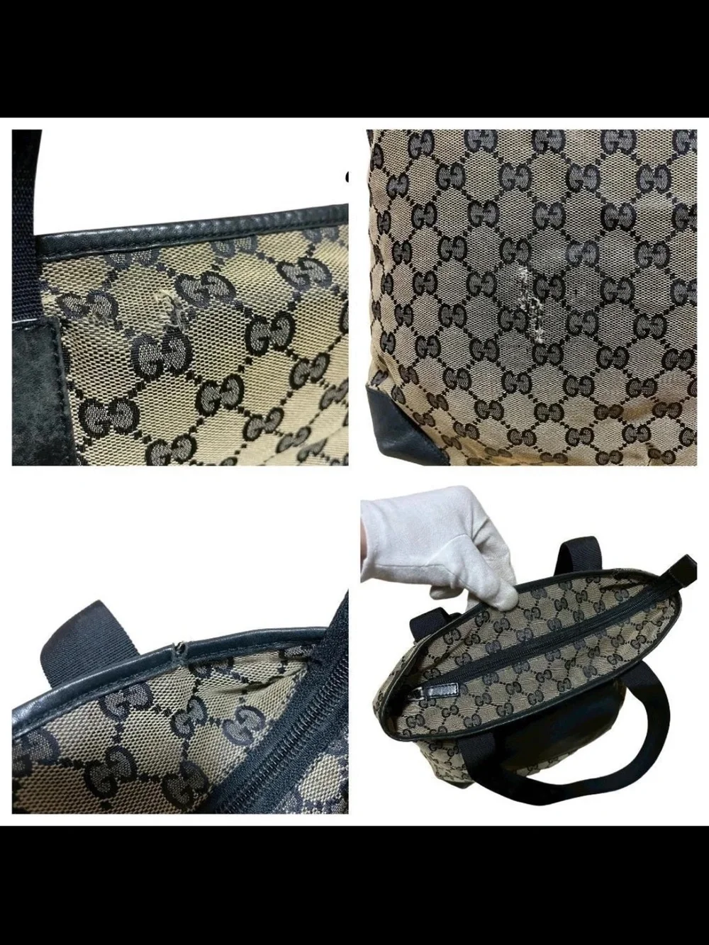 Gucci Beige GG Canvas Tote with Black Leather Accents